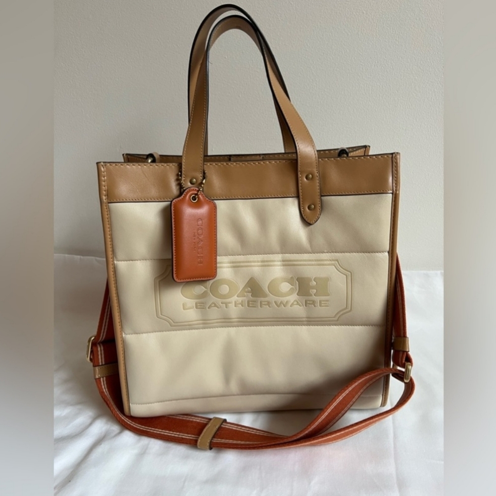 Coach Field Tote 30 Quilted with Web strap